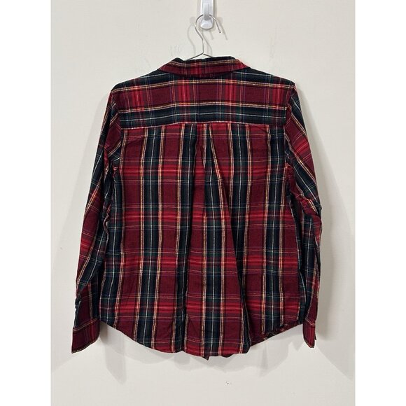 Time & Tru Womens Plaid Flannel Shirt Large Red Green Gold Button Up Long Sleeve - Picture 2 of 9